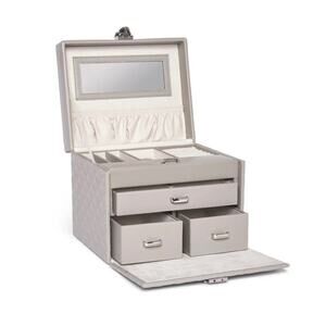 BROUK & CO Leo Jewelry Box Organizer Vegan Leather Quilted Gray 3-Layer $220 NEW